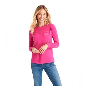 Tri-Color Vintage Whale Long-Sleeve Pocket Tee - Vineyard Vines Shirt, M